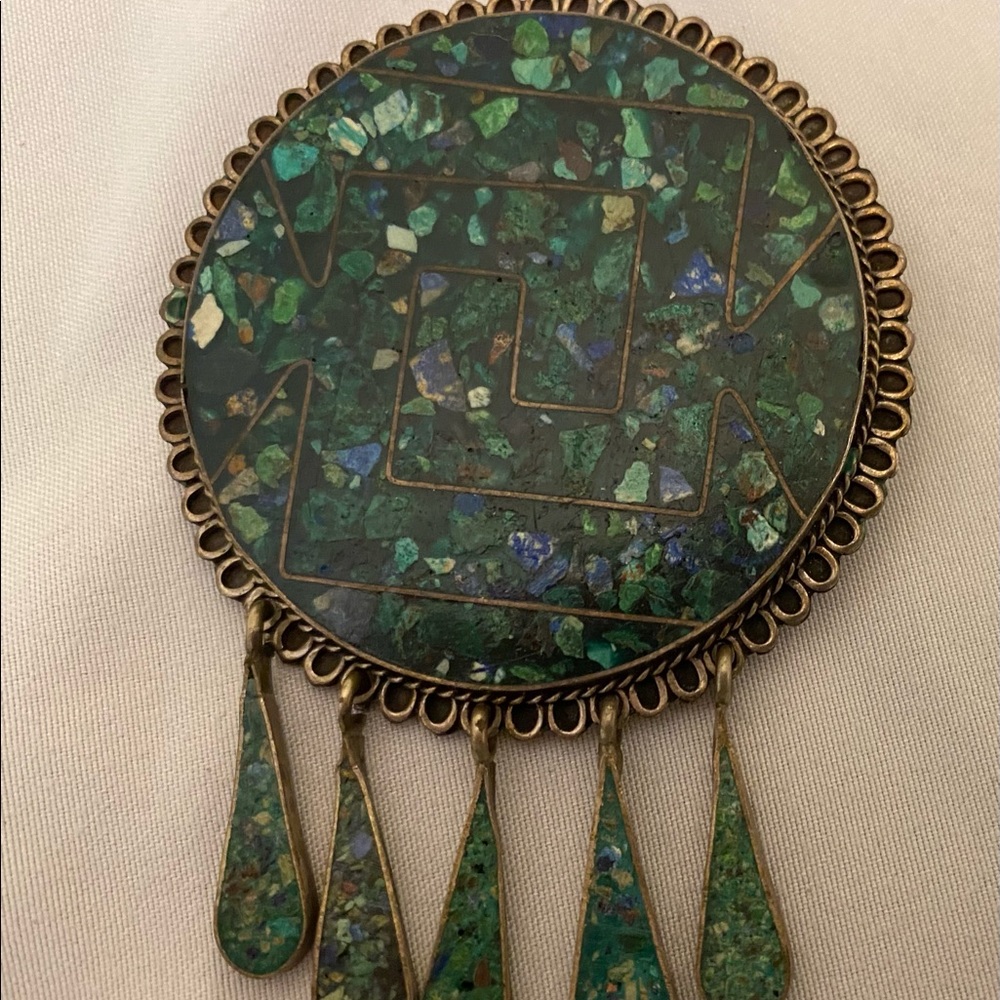 Vintage Tereu Mexican Aztec Inlayed Turquoise Lapis pin or pendant